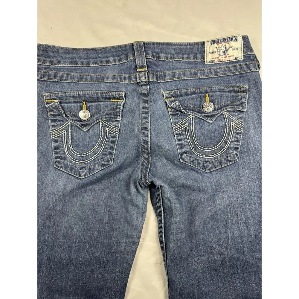 True Religion World Tour Straight Jeans Mens 33x32 Made In USA Medium Wash Denim